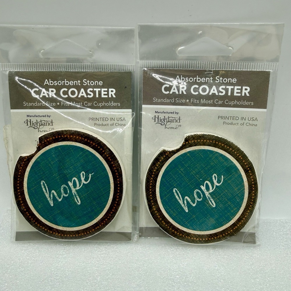 Highland Home Absorbent Stone Car Coaster Hope Teal & Multicolors Lot Of 2